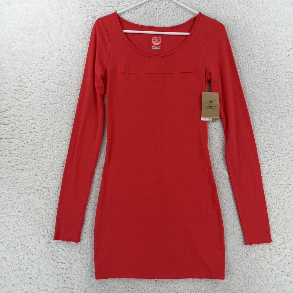 Nike Dress Womens Small Red Dri-Fit Bodycon Long Sleeve Scoop Neck Mini 518438